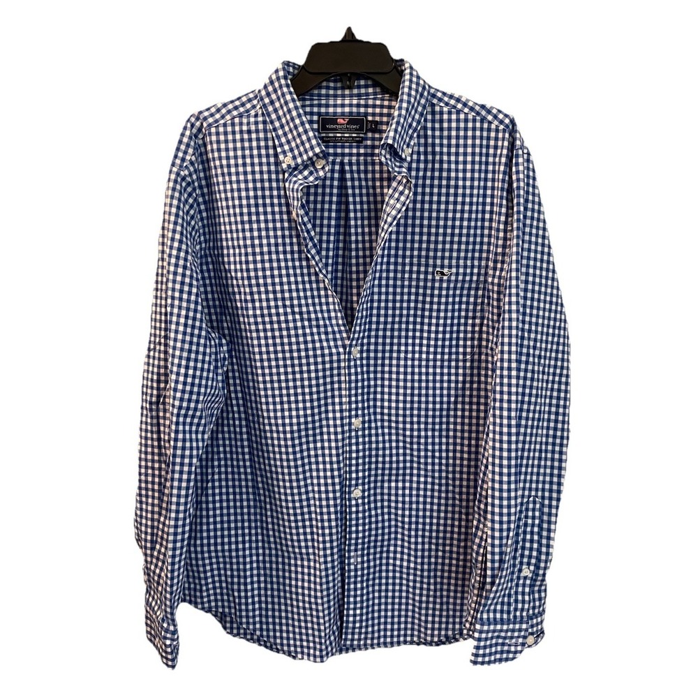 Vineyard Vines Shirt Classic Fit Tucker Size L Blue White Gingham Preppy